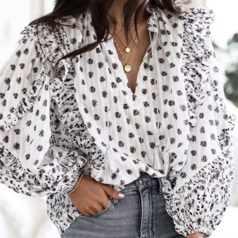 Ulla Johnson Kati blouse floral ruffle peasant top EUC